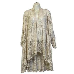 Saks Fifth Avenue Caroline Rose Flora Lace Swingy Cardigan Beige long sleeve M